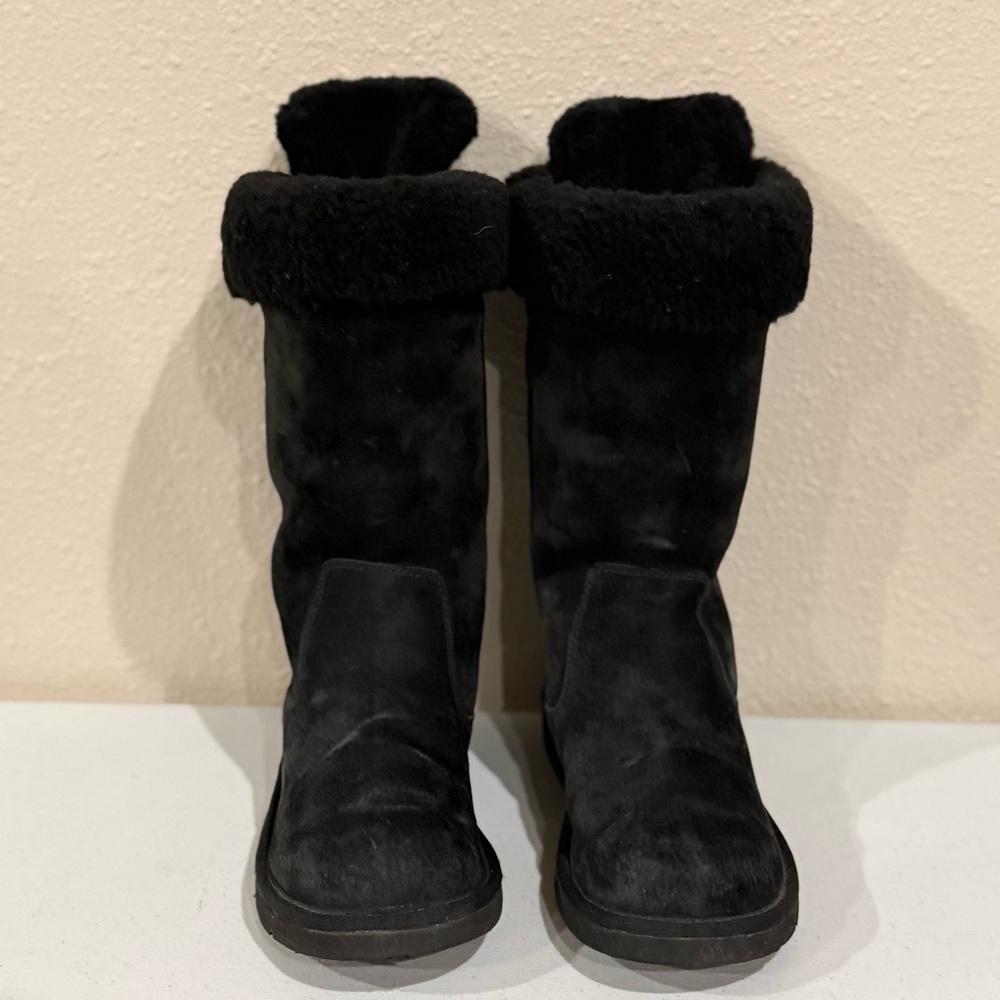 UGG Australia Roseberry Boots Black Suede Leather Sheepskin Laces Women’s Size 9 - Picture 5 of 15
